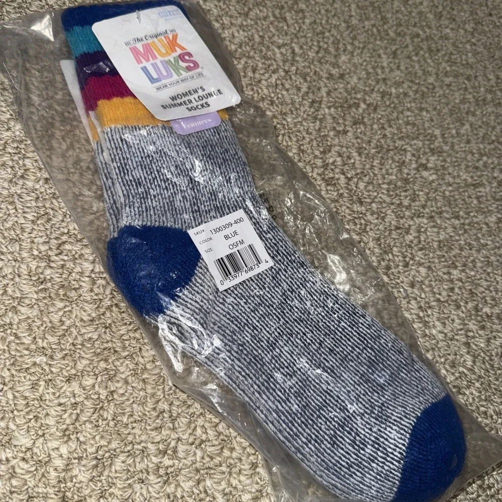 Muk Luks Women's Summer‎ Lounge Socks Blue Multi Size 6-11 Cushioned
